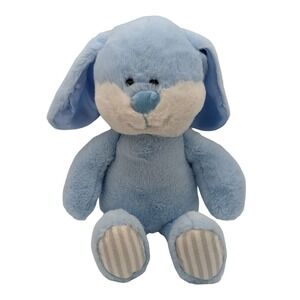 Gitzy Blue Plush Bunny Rabbit Rattle Stuffed Animal‎ Striped Feet 12 Inch